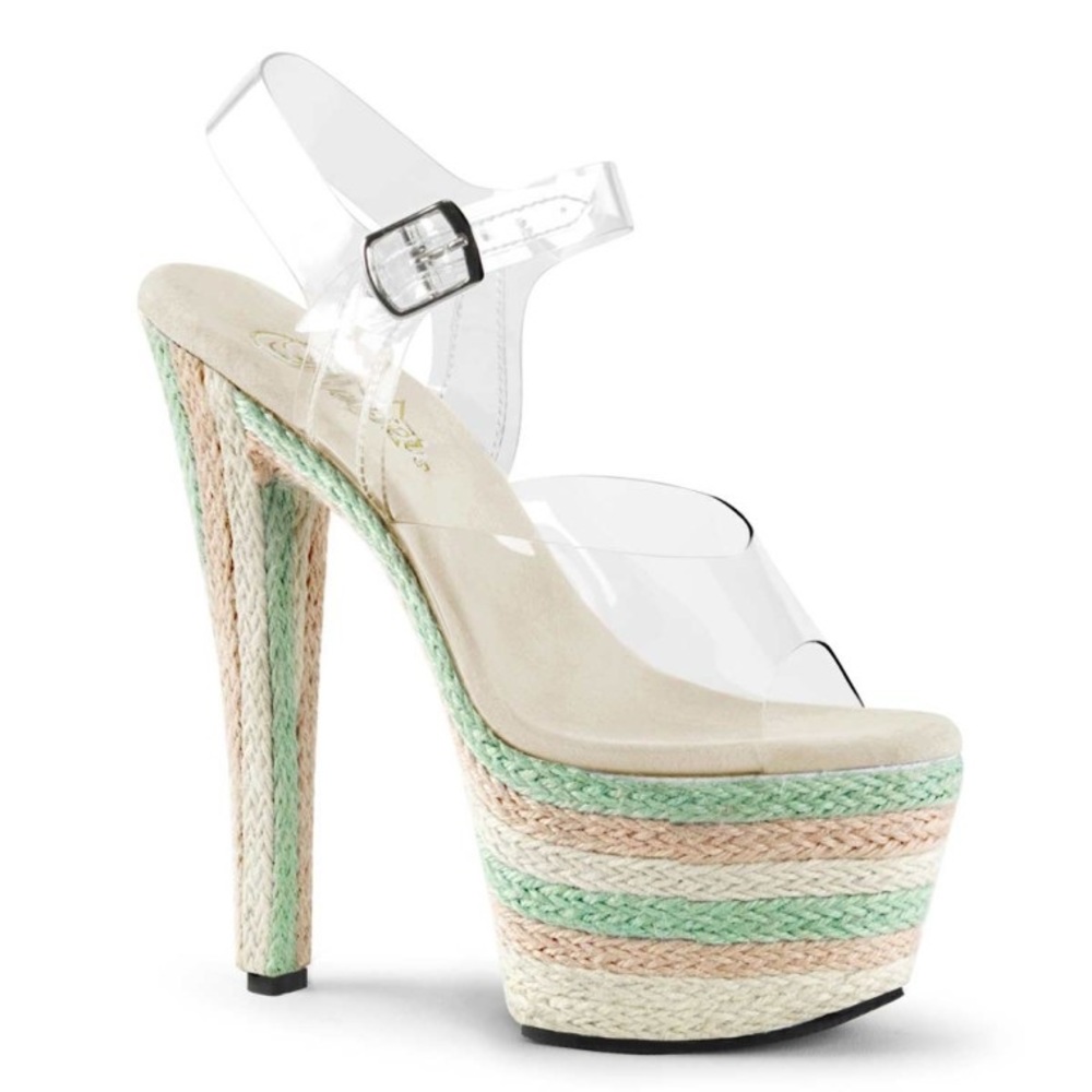 Pleaser Espadrille Sandal 7” Heel Clear Ankle Strap Size 7 👡